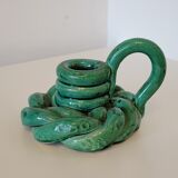 Green braided ceramic candle holder