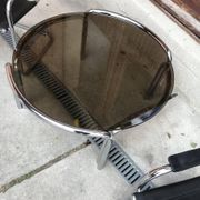 Mid-Century tubular coffee table with grey smoked glass and chrome metal, 1960s design.