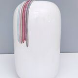 White Ceramic Vase with Hand Painted Details by Ambrogio Pozzi,