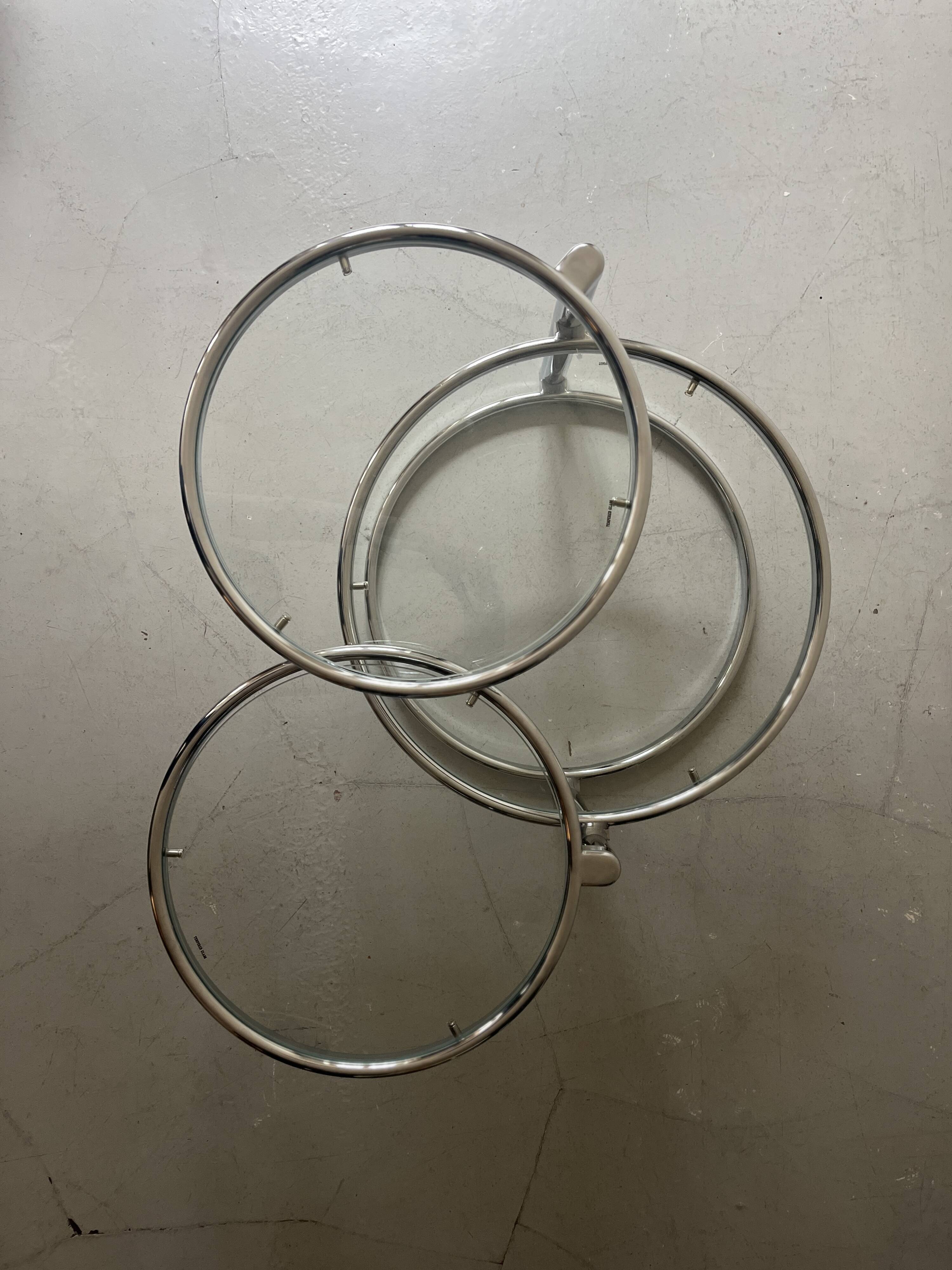 round and rotating coffee table in glass and chrome, design 1970