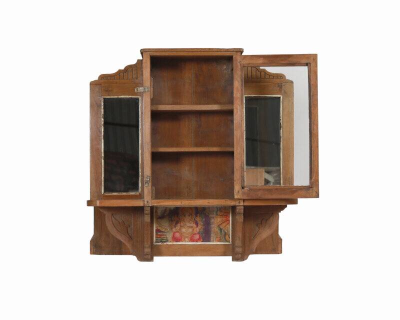 Vitrine murale Art Deco avec Miroirs vieux teck patine et piece d'origine inde