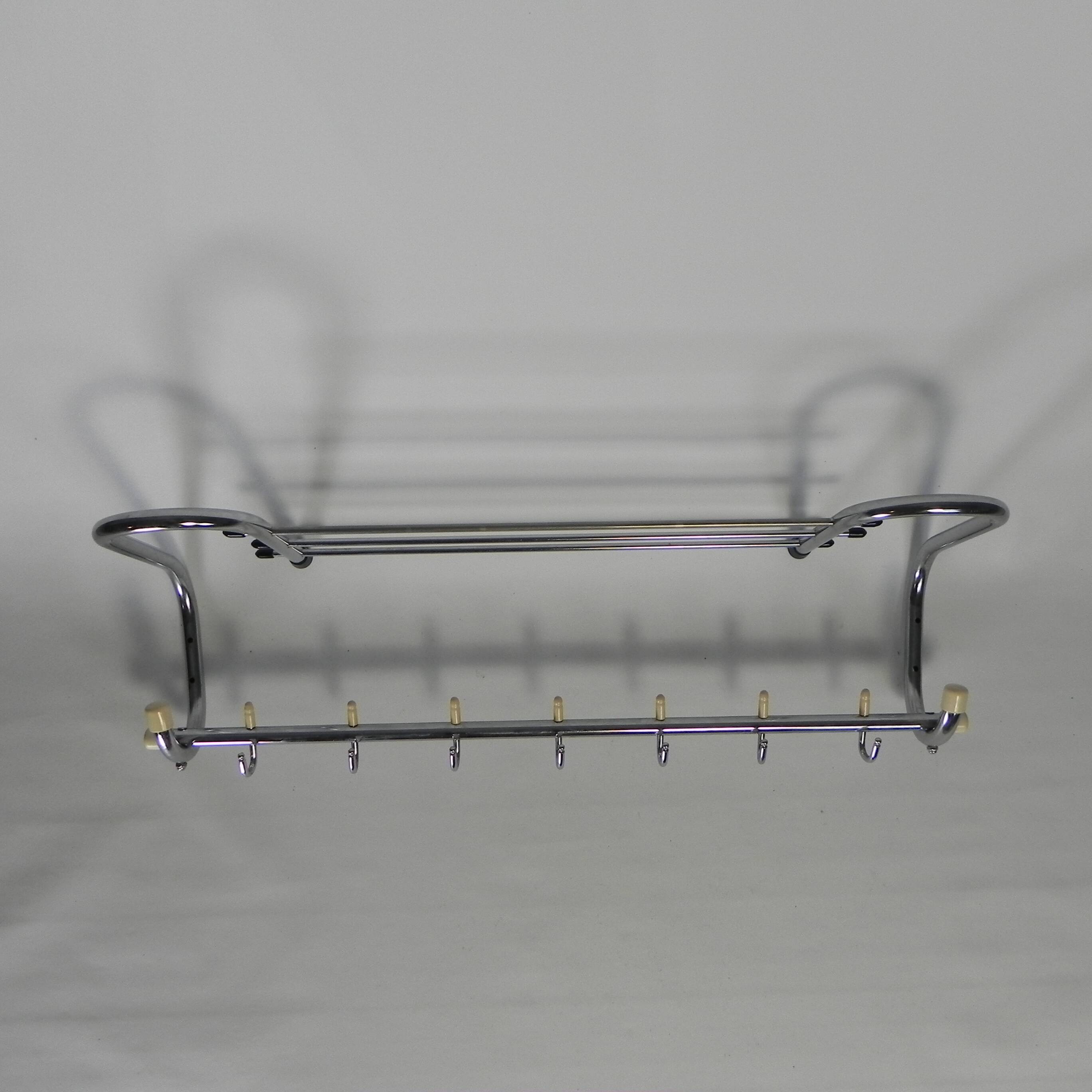 Vintage chrome wall coat rack, 1950s