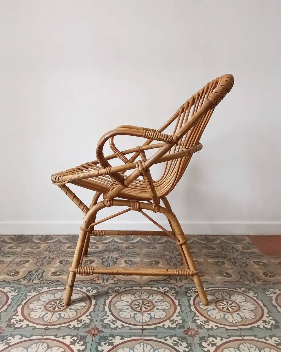 Trio de fauteuils rotin vintage