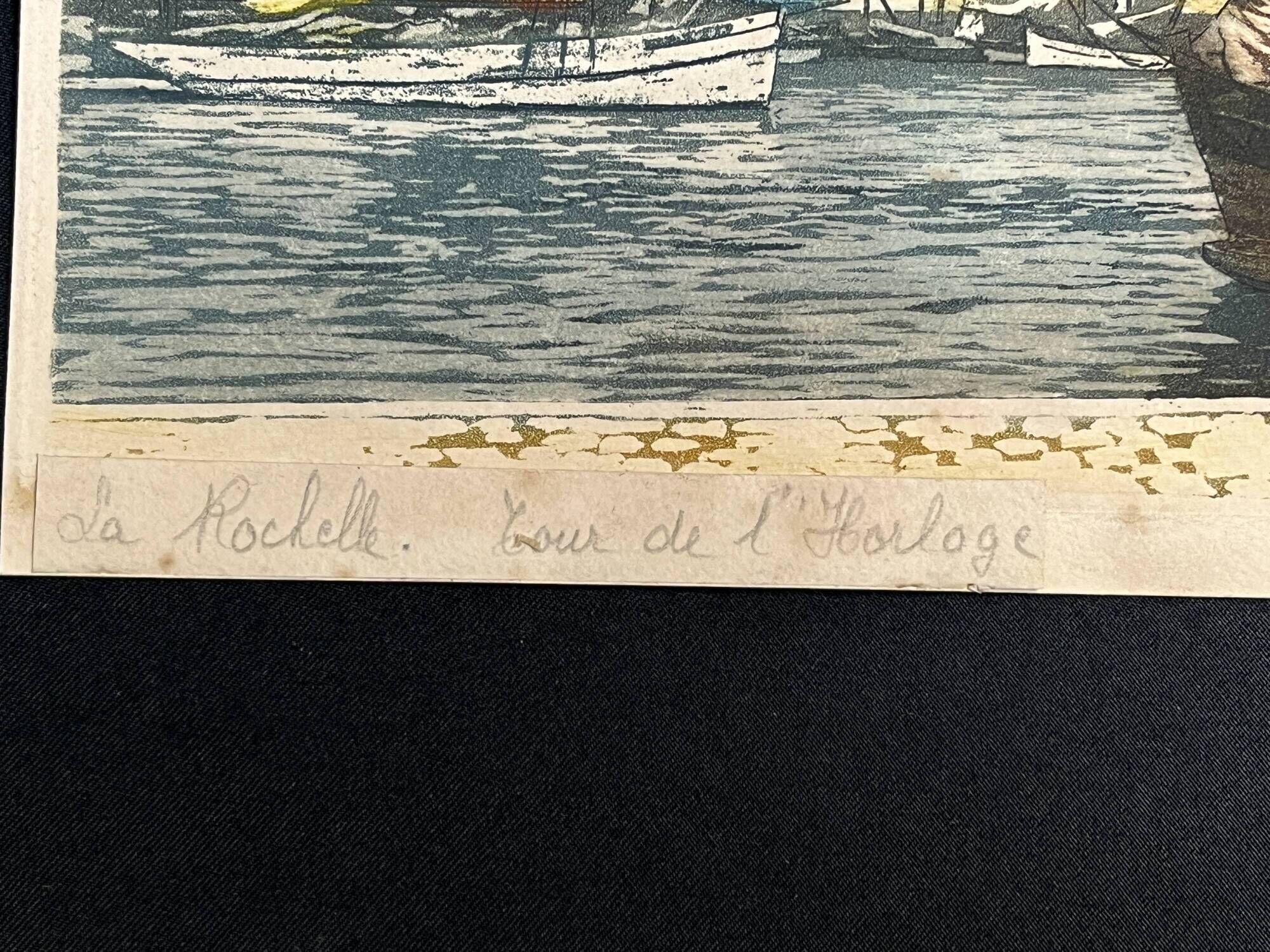 Frédéric Louis Levé, Aquatint Port of La Rochelle framed late 19th century