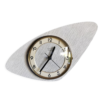 Vintage formica clock asymmetrical silent wall clock "Vedette transistor gray"