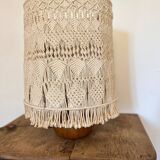 Olive wood and macramé lamp