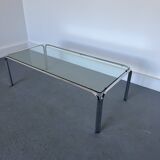 Table basse vintage avec cadre en verre et chrome, années 1970