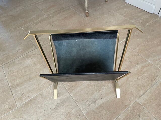 Gold and leather metal magazine rack 1950