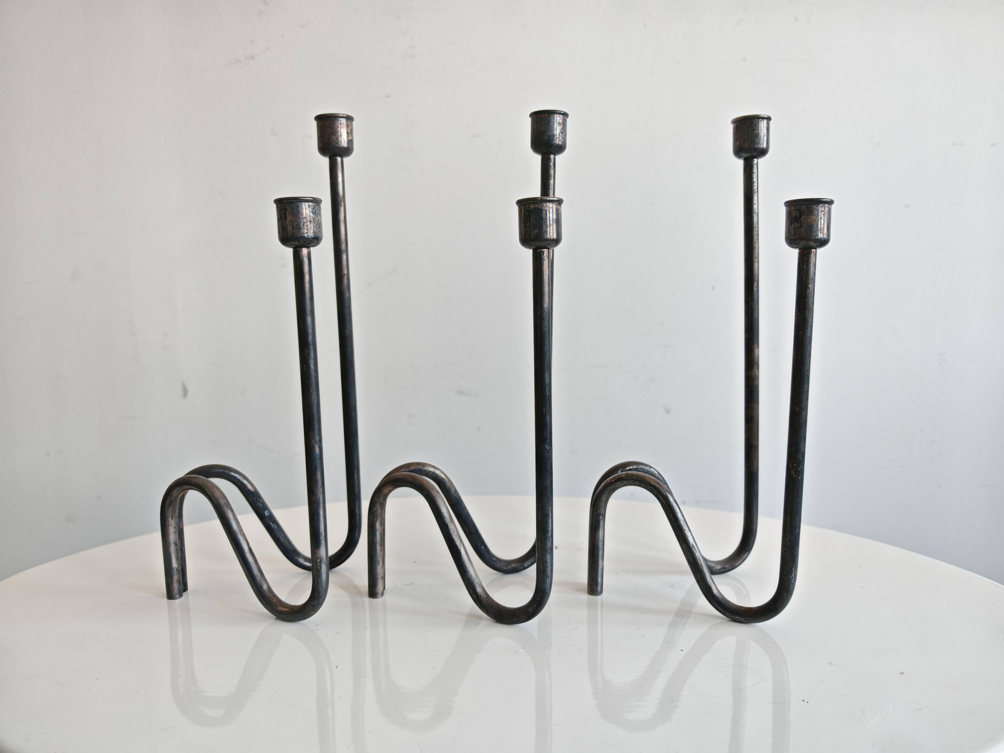 Set of 3 modern mid-century candle holders by Lino Sabattini