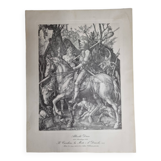 Reproduction vintage de "Le Chevalier, la Mort et le Diable" d'après Albrecht Dürer (30 x 39 cm)