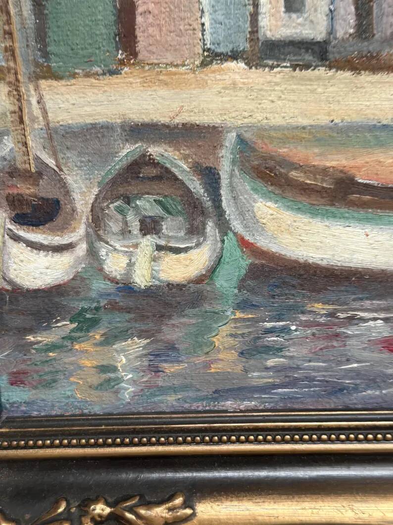 Original Swedish Oil on Panel – “Village and Harbour” by G. Fogler – Signed – Vintage & Framed – 49 × 39 cm (19.2" × 15.3")
