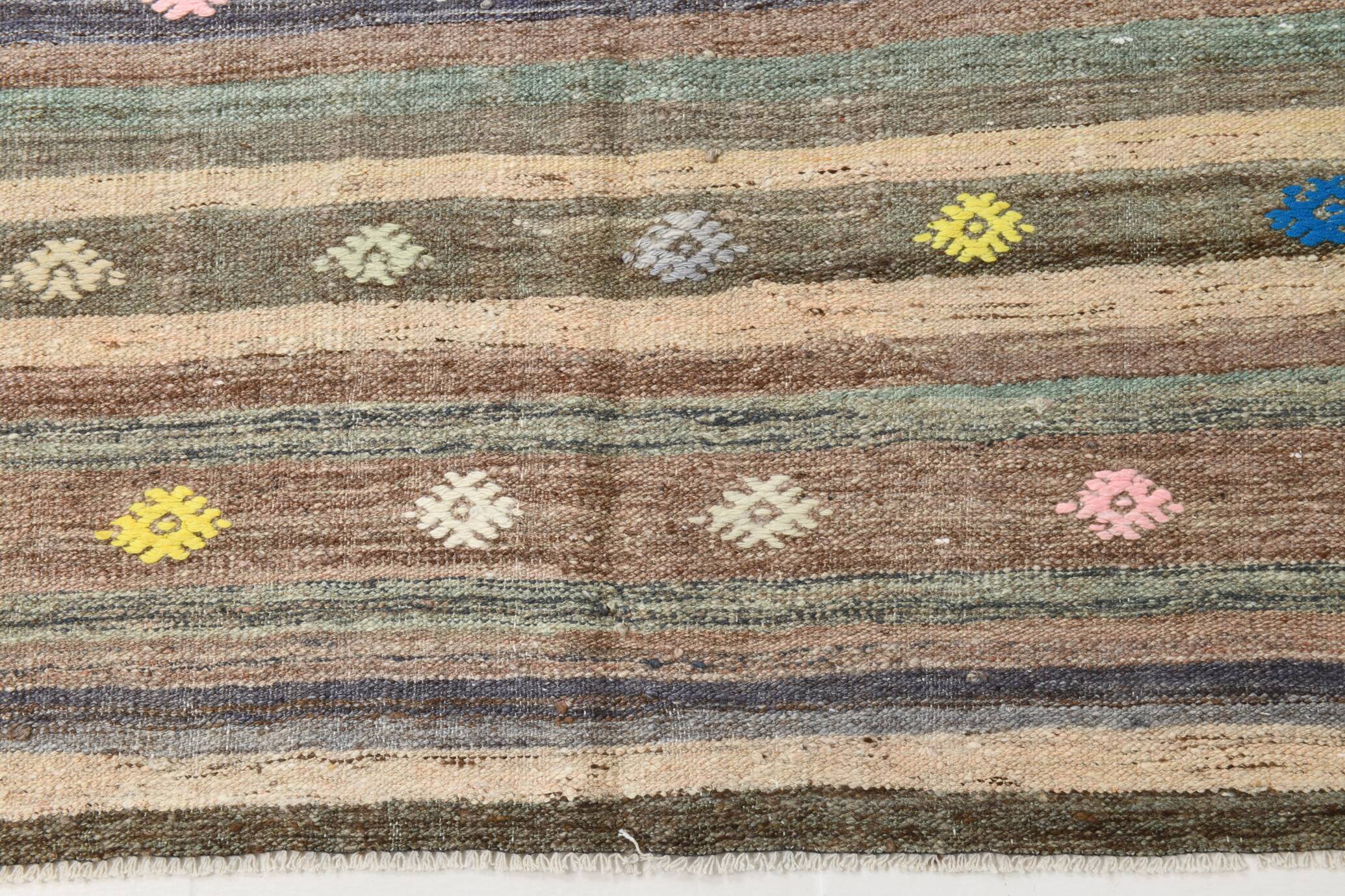6x9 Gray & Green Striped Pattern Kilim Rug, 176x262Cm