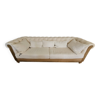 Chesterfield linen and mango wood sofa