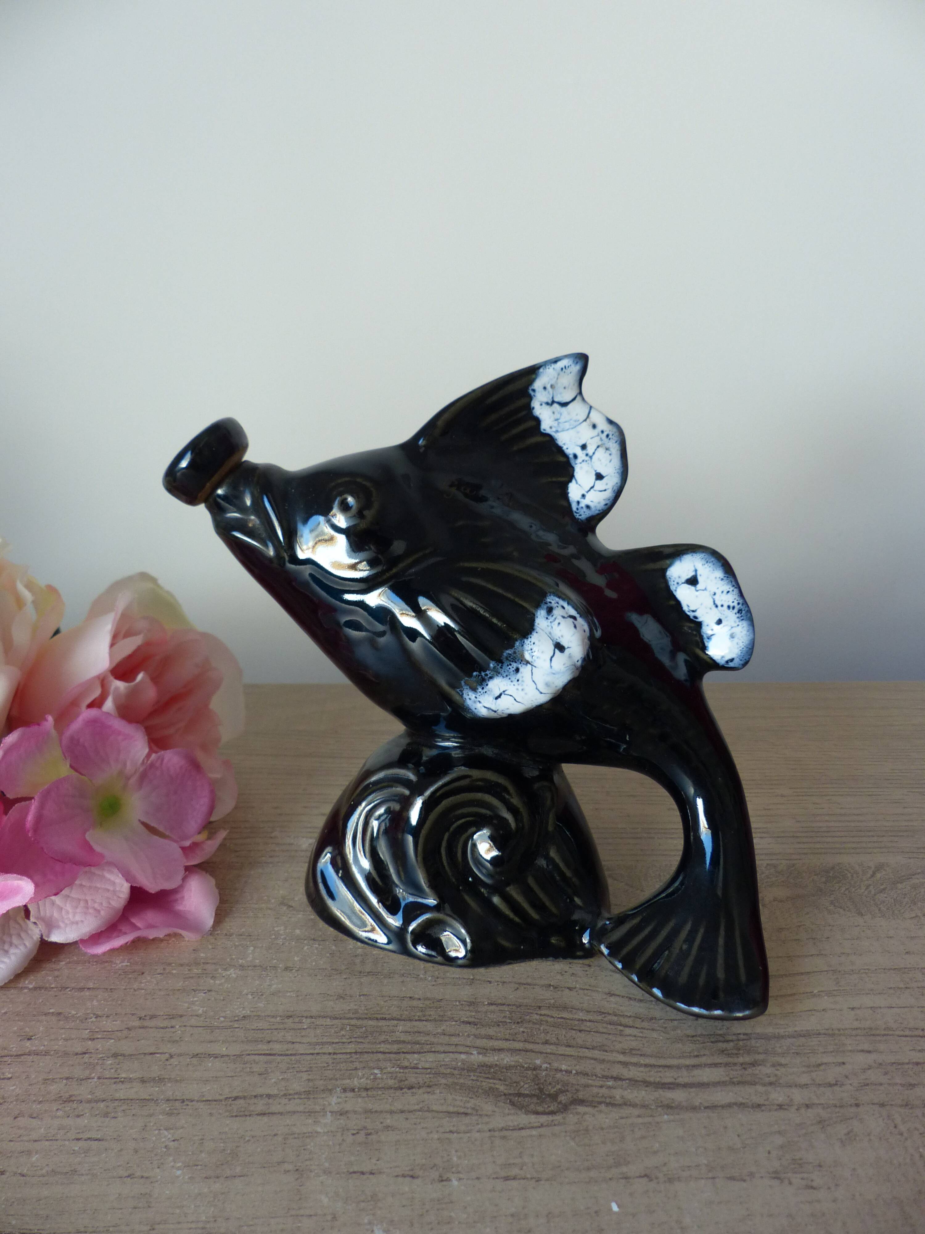 Zoomorphic fish pitcher, vintage pottery fish ceramic pitcher