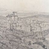 Félix BENOIST, Vue présumée de Grasse. Dessin à la mine de plomb, 19e siècle