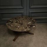 Coffee table with fossilized stone top and brutalist base, 1970s