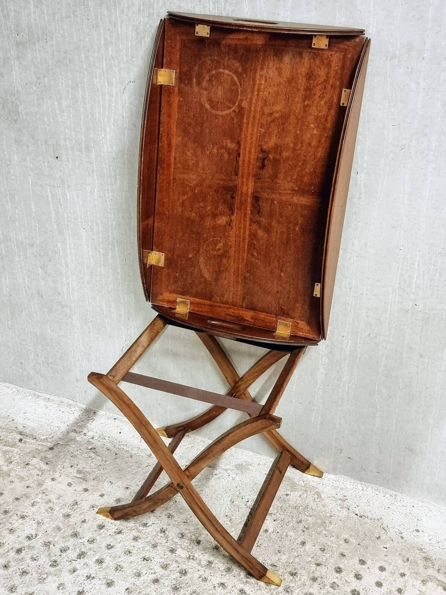 Vintage butler tray nautical side table mahogany