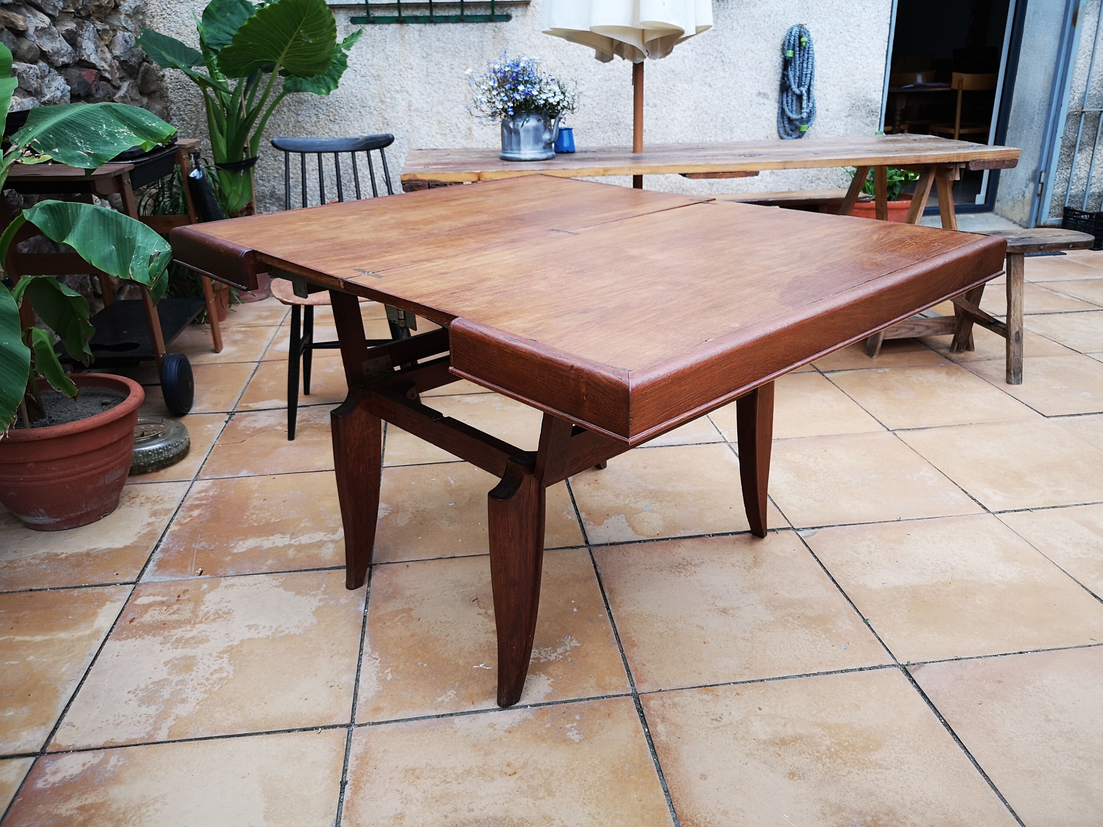 Vintage teak coffee table, transformable into a high table