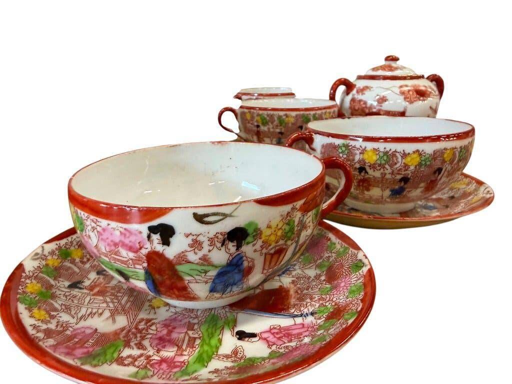 Vintage Oriental Geisha Girl Tableware: 10-piece coffee set