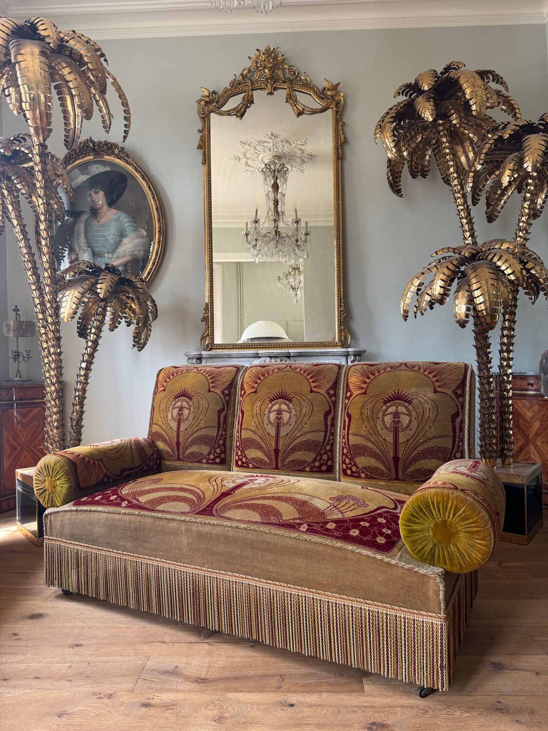 Canapé D’époque Art Nouveau garni de Son Tissu velours D’origine - XXe