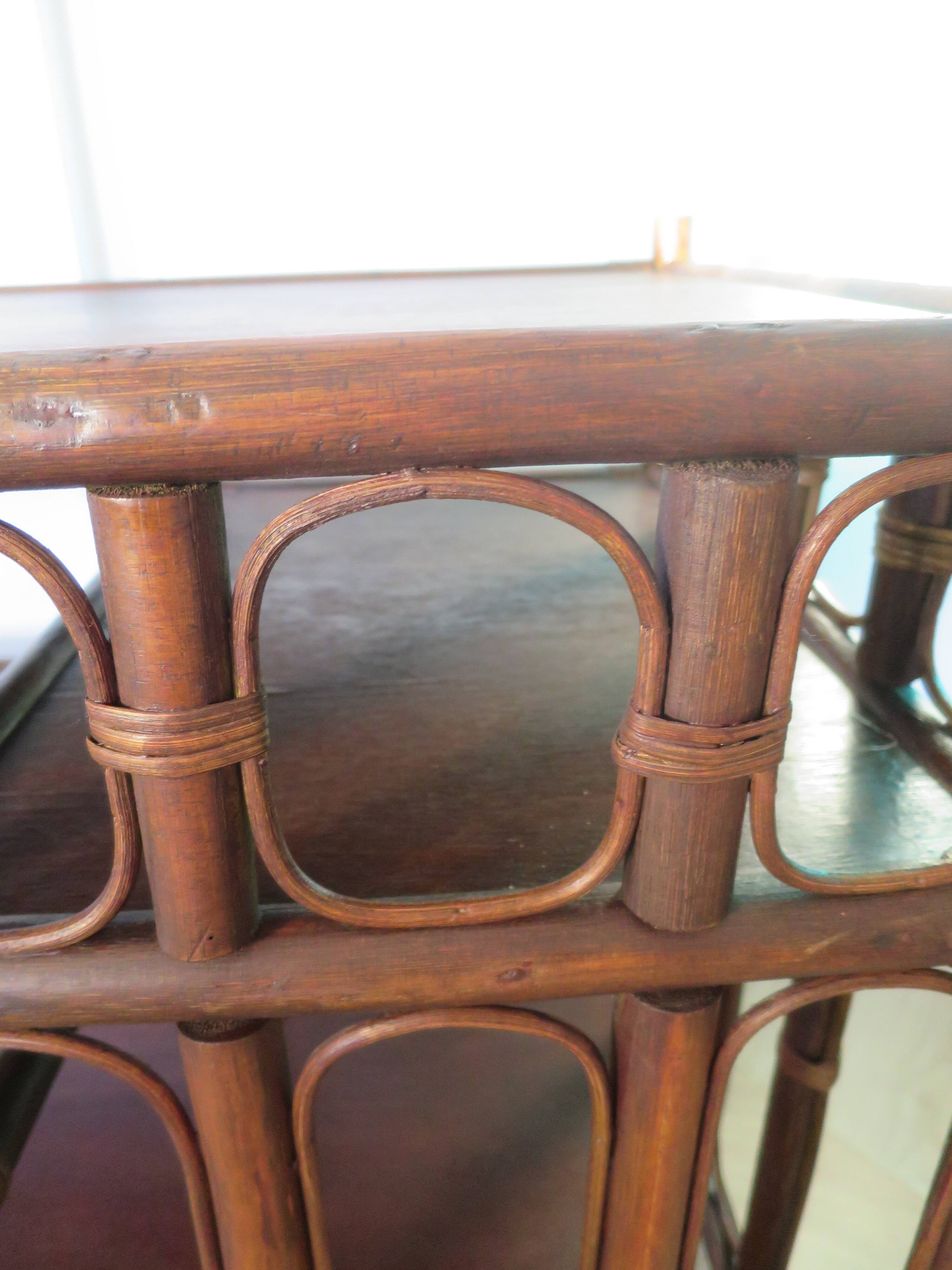 Retro side table - vinyl furniture - rattan and bamboo - 1980s