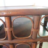Retro-Side table-vinyl furniture-wood, rattan and bamboo-80s