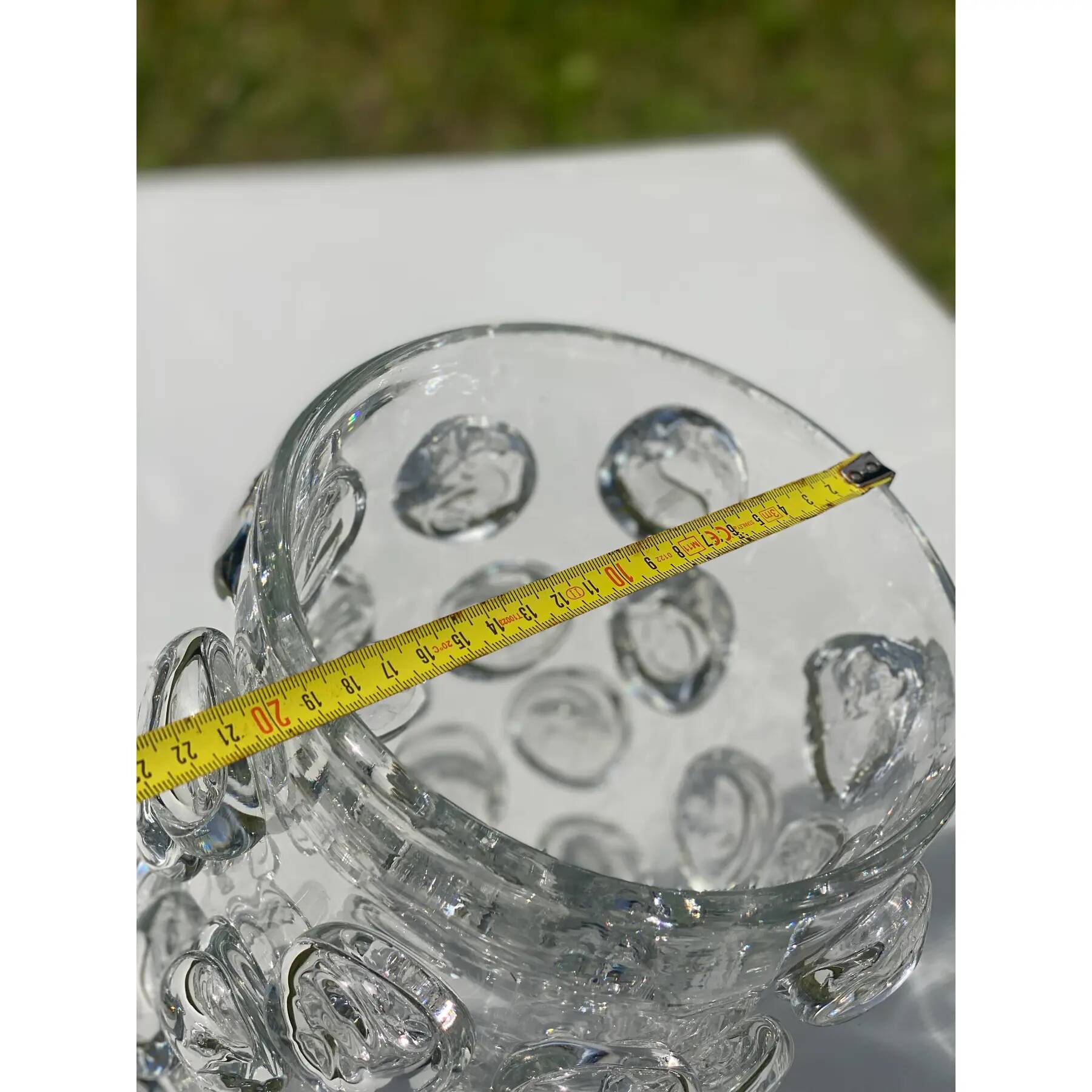 Contemporary hand-blown transparent Murano glass vase with bubbles