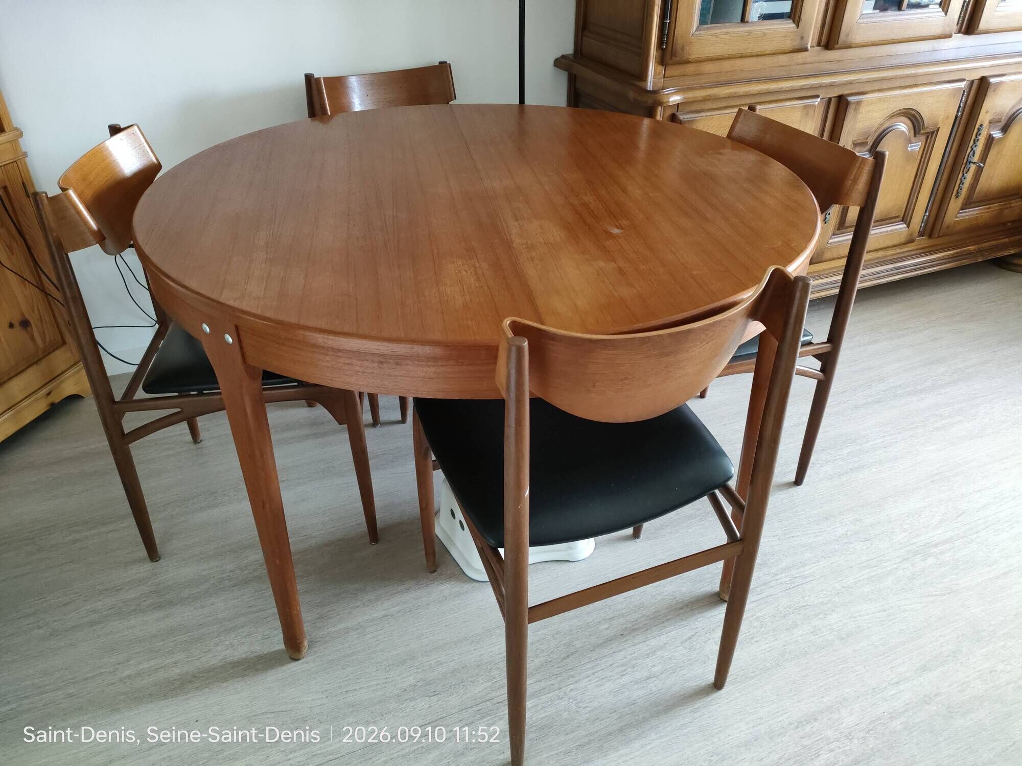 Scandinavian dining table, signed Meubles TV Paris, 1960.