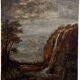 Antique painting of a waterfall landscape 20th century