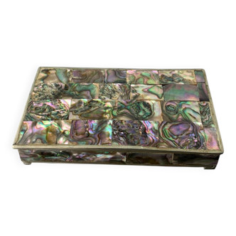 Abalone shell vanity box, alpaca and wood, Mexico, 1970s