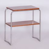 Restored Bauhaus Side Table, Hynek Gottwald, Walnut, Chrome, Czechia, 1930s