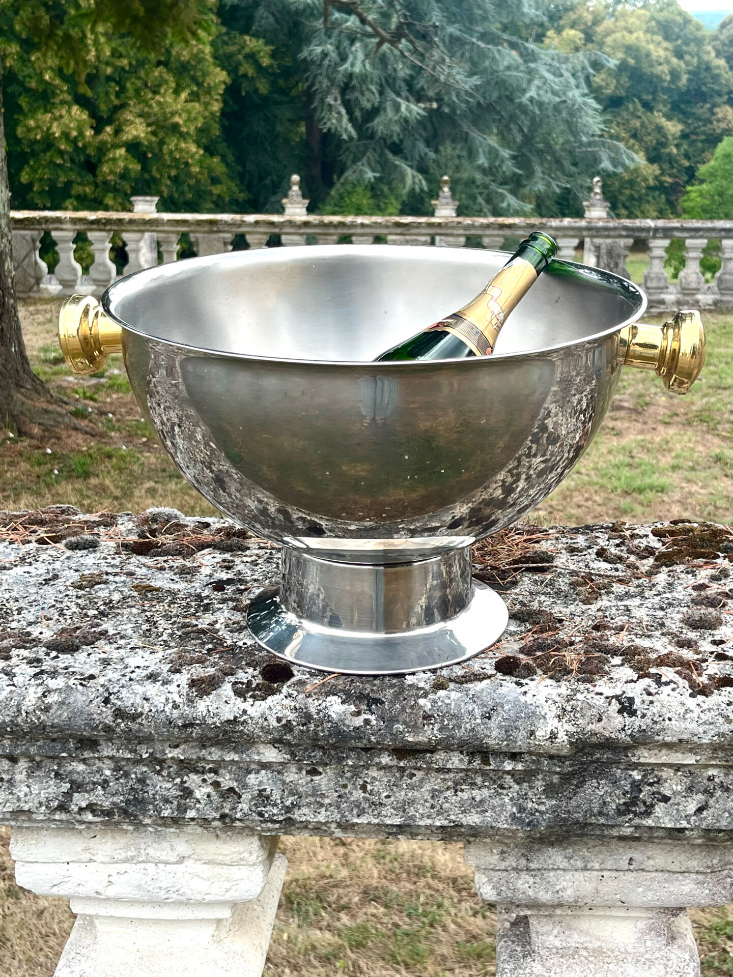 Large Aluminium Champagne Ice Bucket with Gold Tone Handles