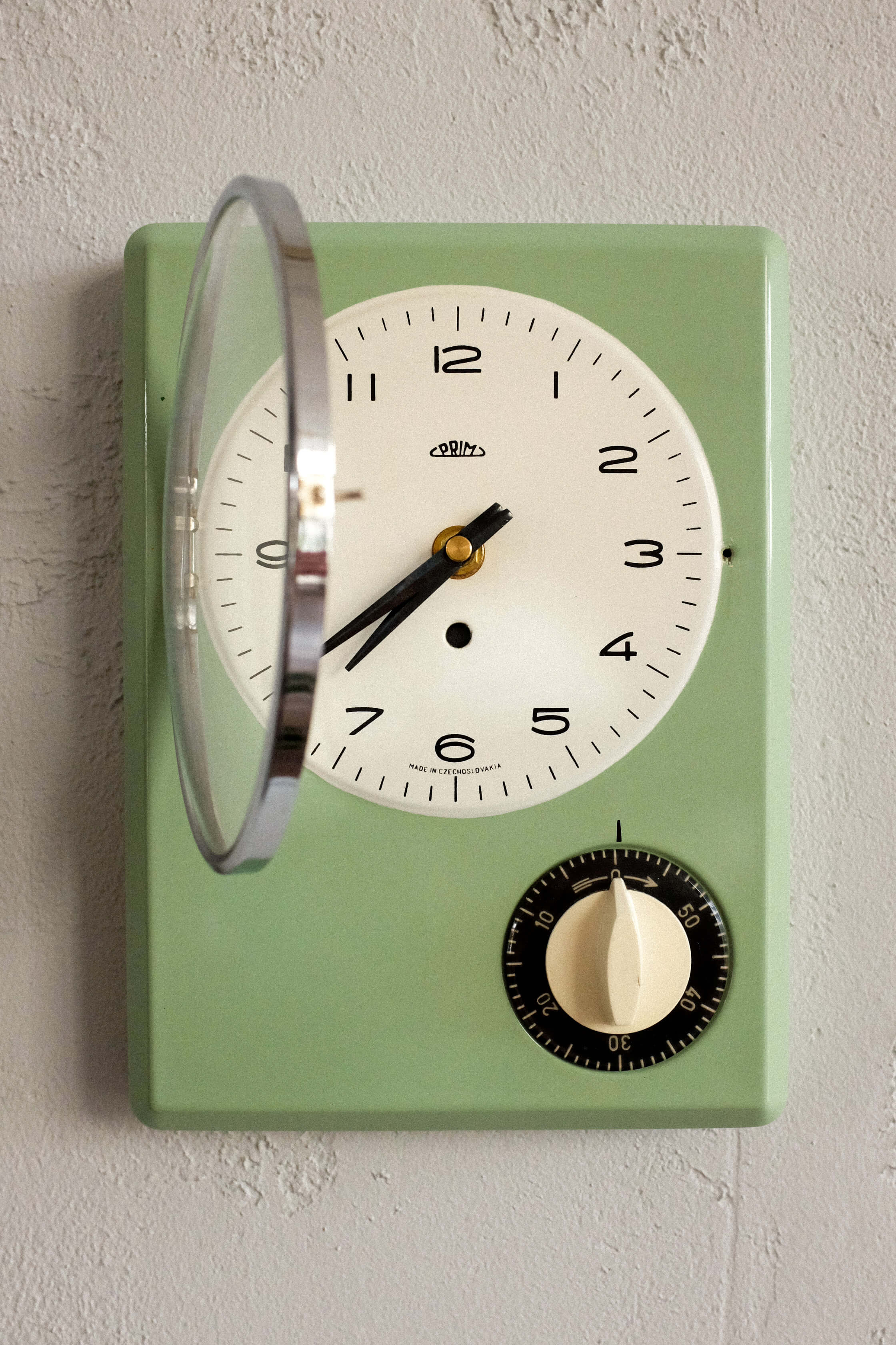 Vintage czechoslovak prim kitchen wall clock with timer, 1960s