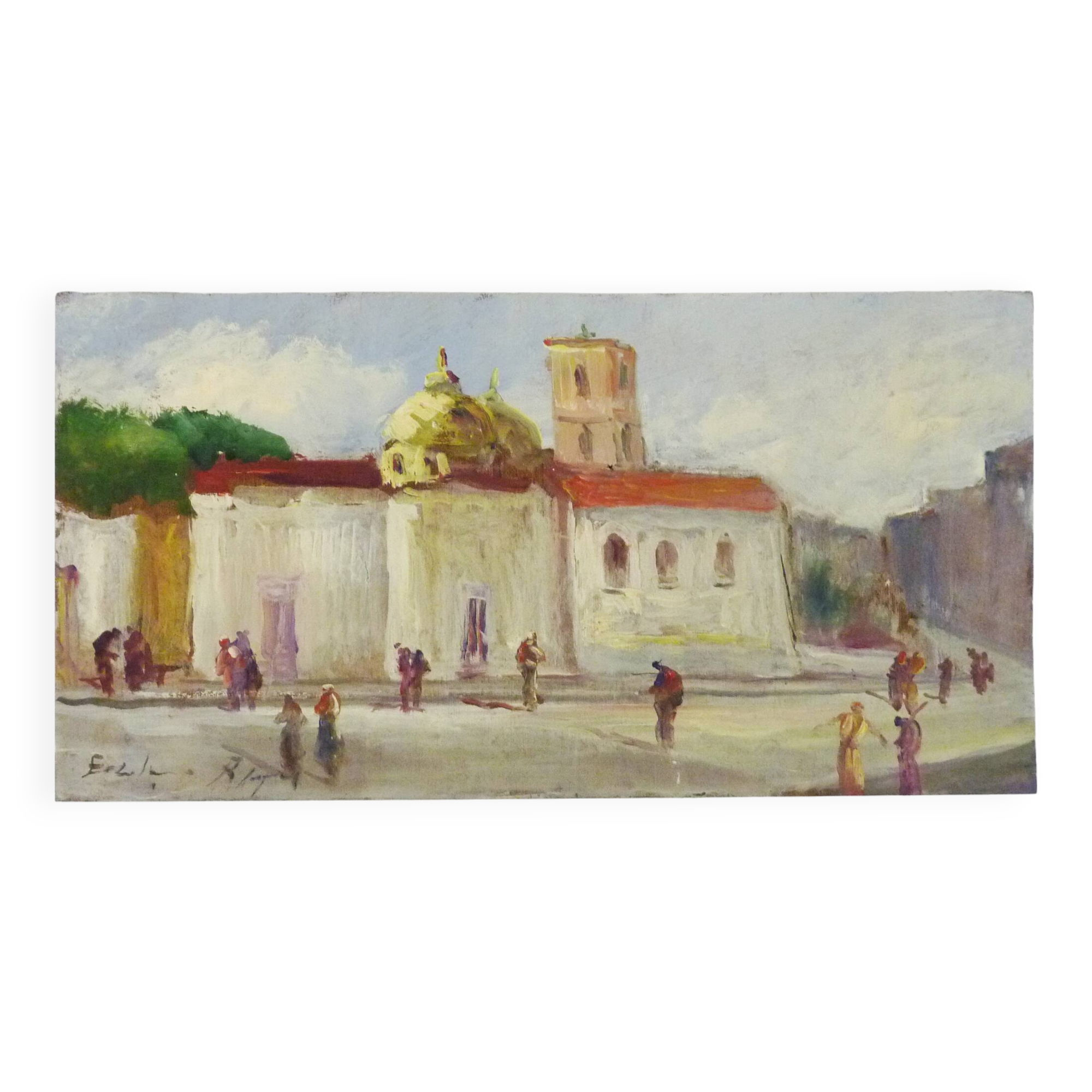 Oil on wood by Riccardo Capone Church 50s 60s