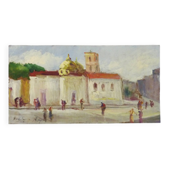 Oil on wood by Riccardo Capone Church 50s 60s