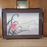 silk painting lotus flowers signed sam yvan vintage 1970 1980