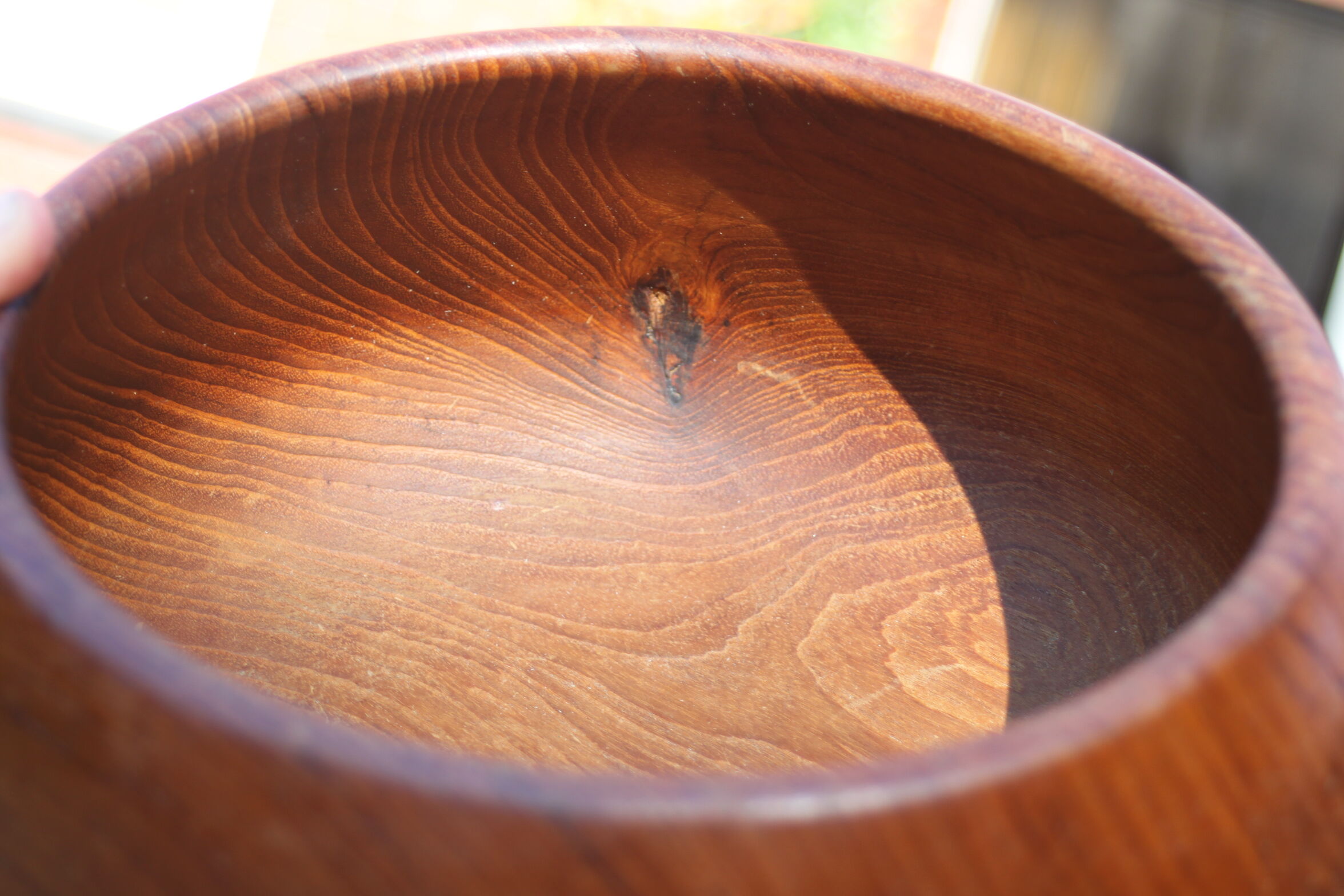 Teak wooden salad bowl and serving spoons, 1970s