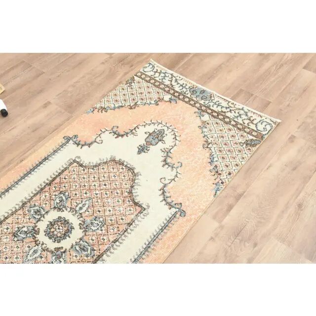 1970s Turkish Oushak Handmade Wool Cotton Orange Runner Rug 73x192