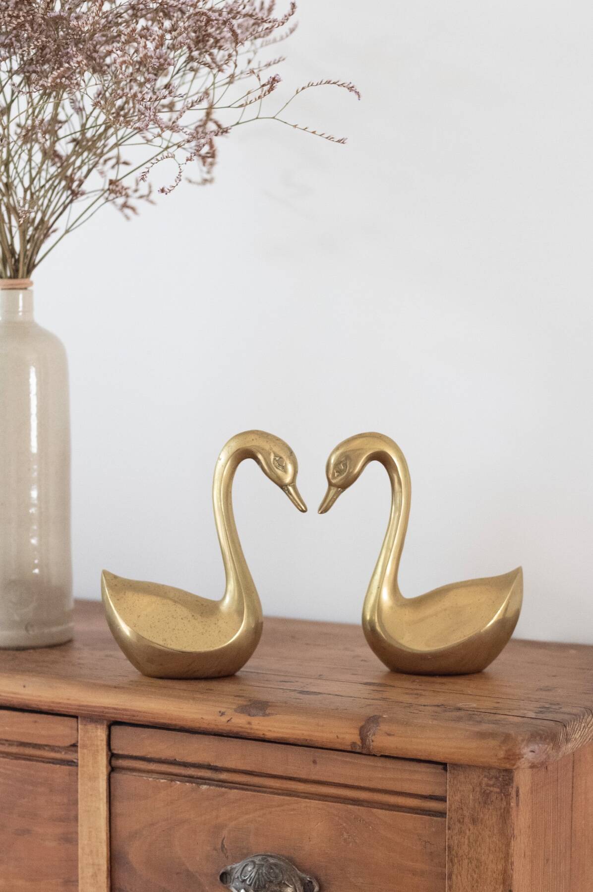 Pair of vintage brass swans