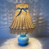 Chatard blue opaline bedside lamp, hook lampshade