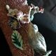 Vase cornet bouquetière barbotine rose oiseau et fleurs