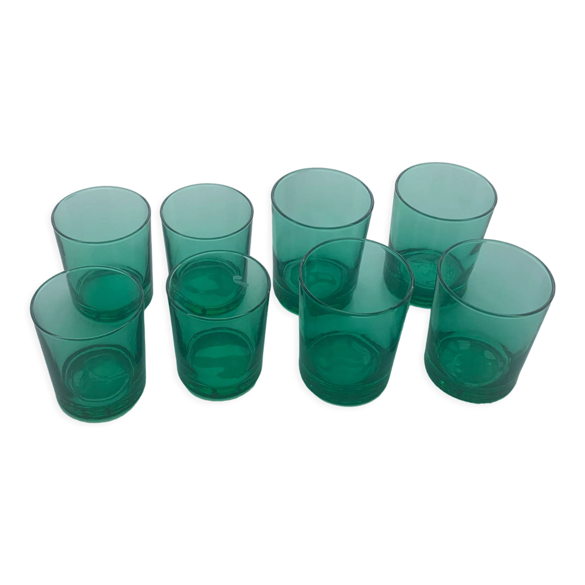 8 glasses in green glass with whisky, aperitif or water vintage 1970