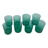 8 glasses in green glass with whisky, aperitif or water vintage 1970