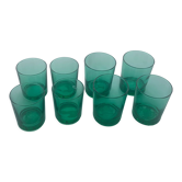 8 glasses in green glass with whisky, aperitif or water vintage 1970
