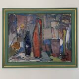 Vintage Modernists Oil Painting Still Life With Red Bottle, Signed Falck