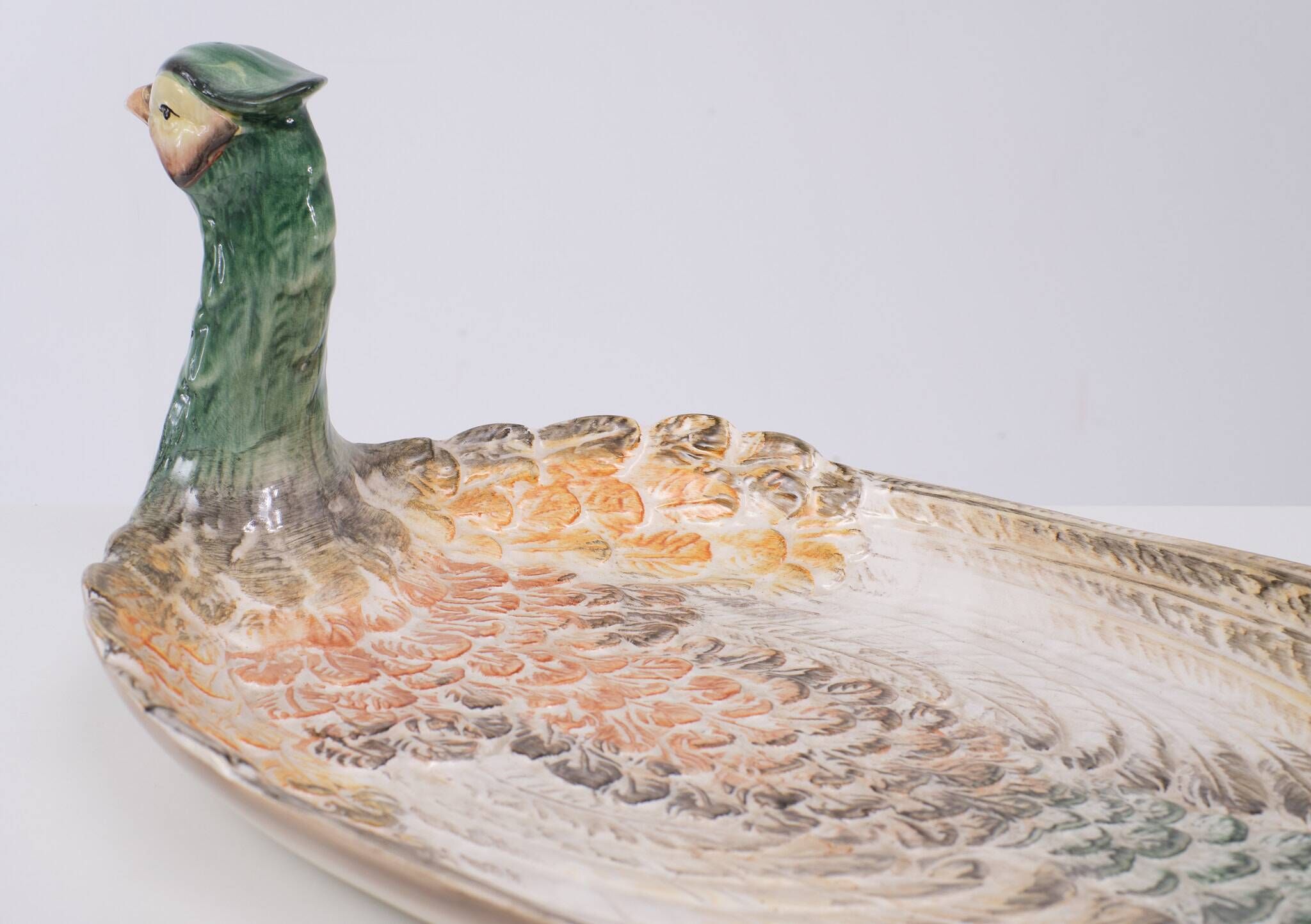 Mid century modern large Italian ceramic Peacock platter