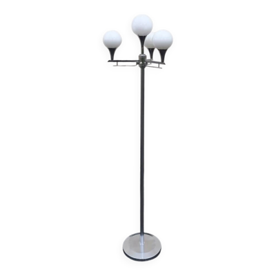 Lampadaire space age, chrome et verre opalin, 1970