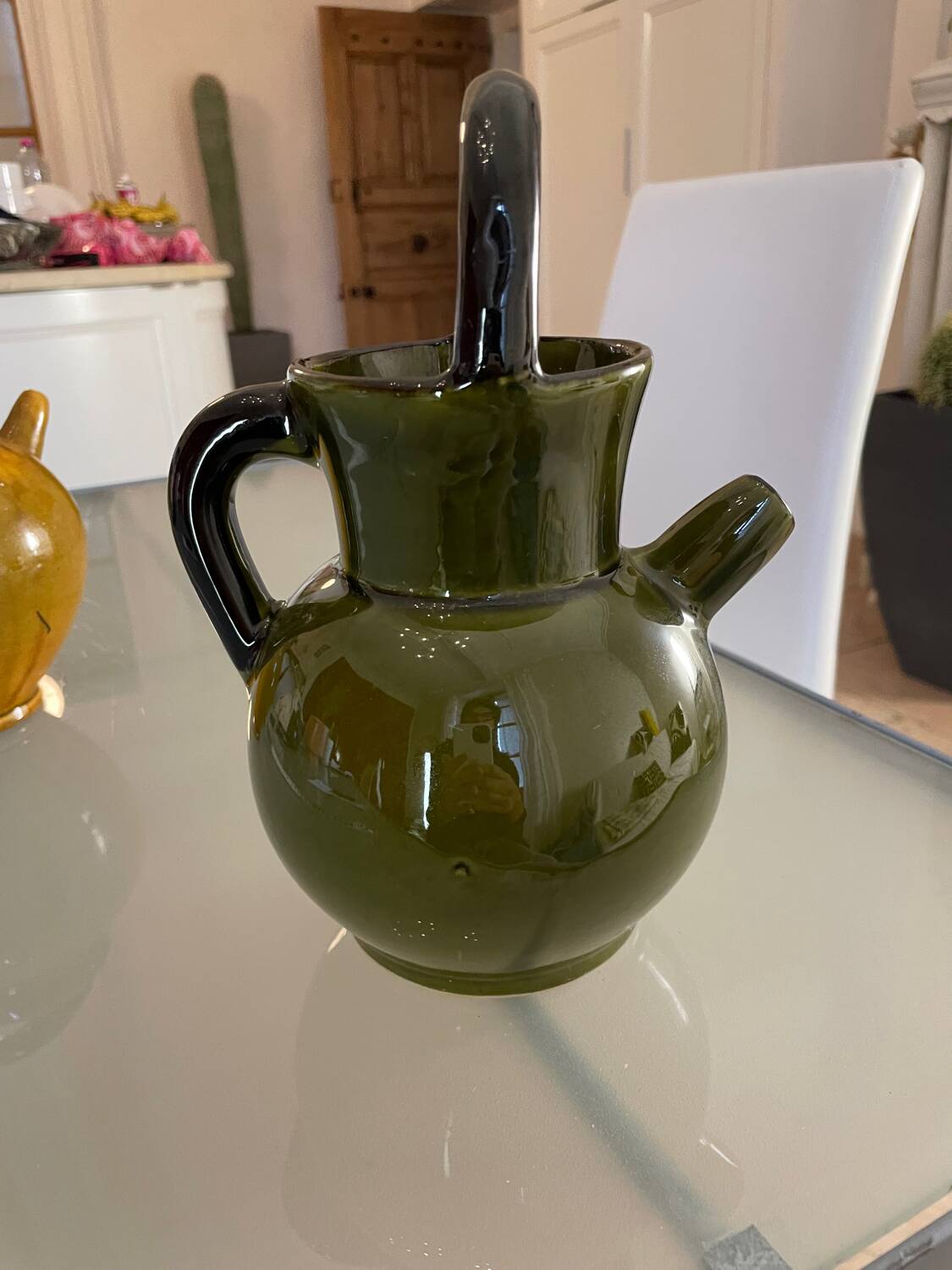 Pitcher in Provence khaki varnished clay signature Camares