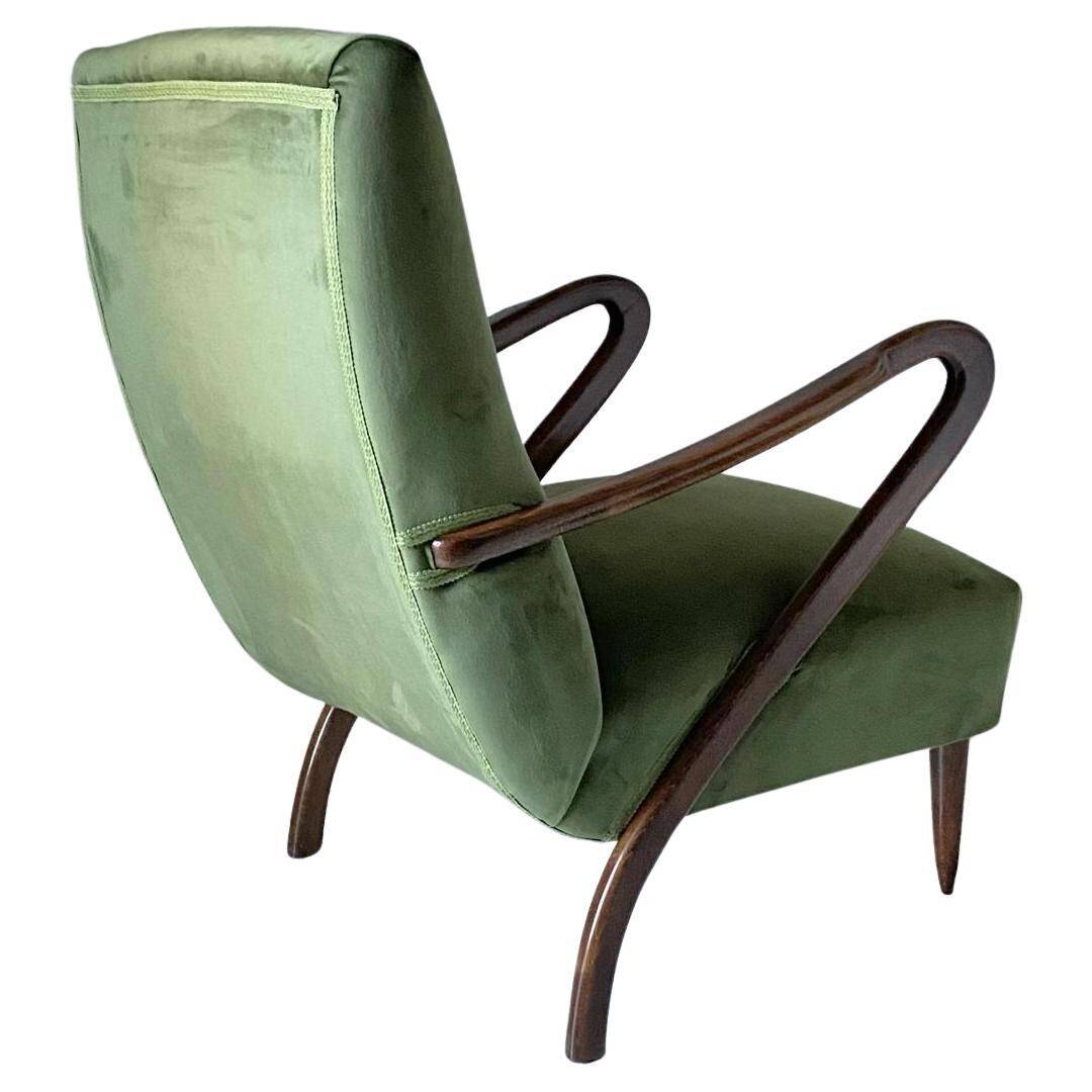 Midcentury modern Green Velvet Armchair, Guglielmo Ulrich, Italy 1950 's