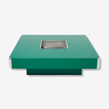 Coffee table square lacquer green chrome 1970